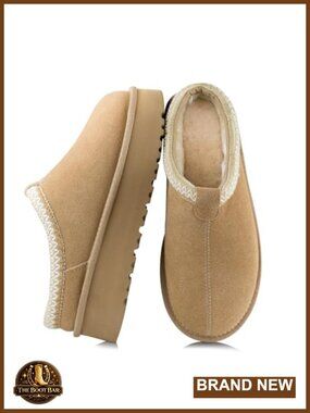 Suede Leather Platform Slippers Women Memory Foam Faux Fur Lined